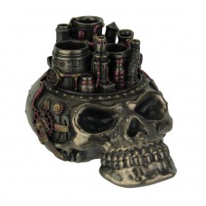 Bronze Finish Steampunk Style Human Skull Chimney Desktop Pen Holder   192567990186